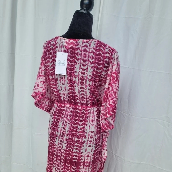 NWT BEACH LUNCH LOUNGE Pink Orange MAXI DRESS Cover up Ruffle Tie Womens sz S - Picture 10 of 13
